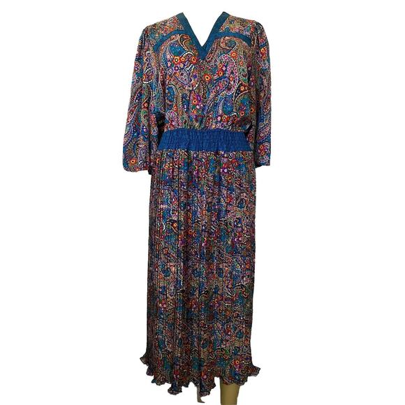 Diane Freis Midi Maxi Dress Paisley 3/4 Sleeve V Neck Elastic Waist V ne… - Picture 1 of 12